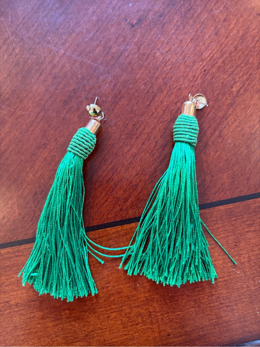 Green Tassel Drop Earrings - Lightweight Statement Jewelry